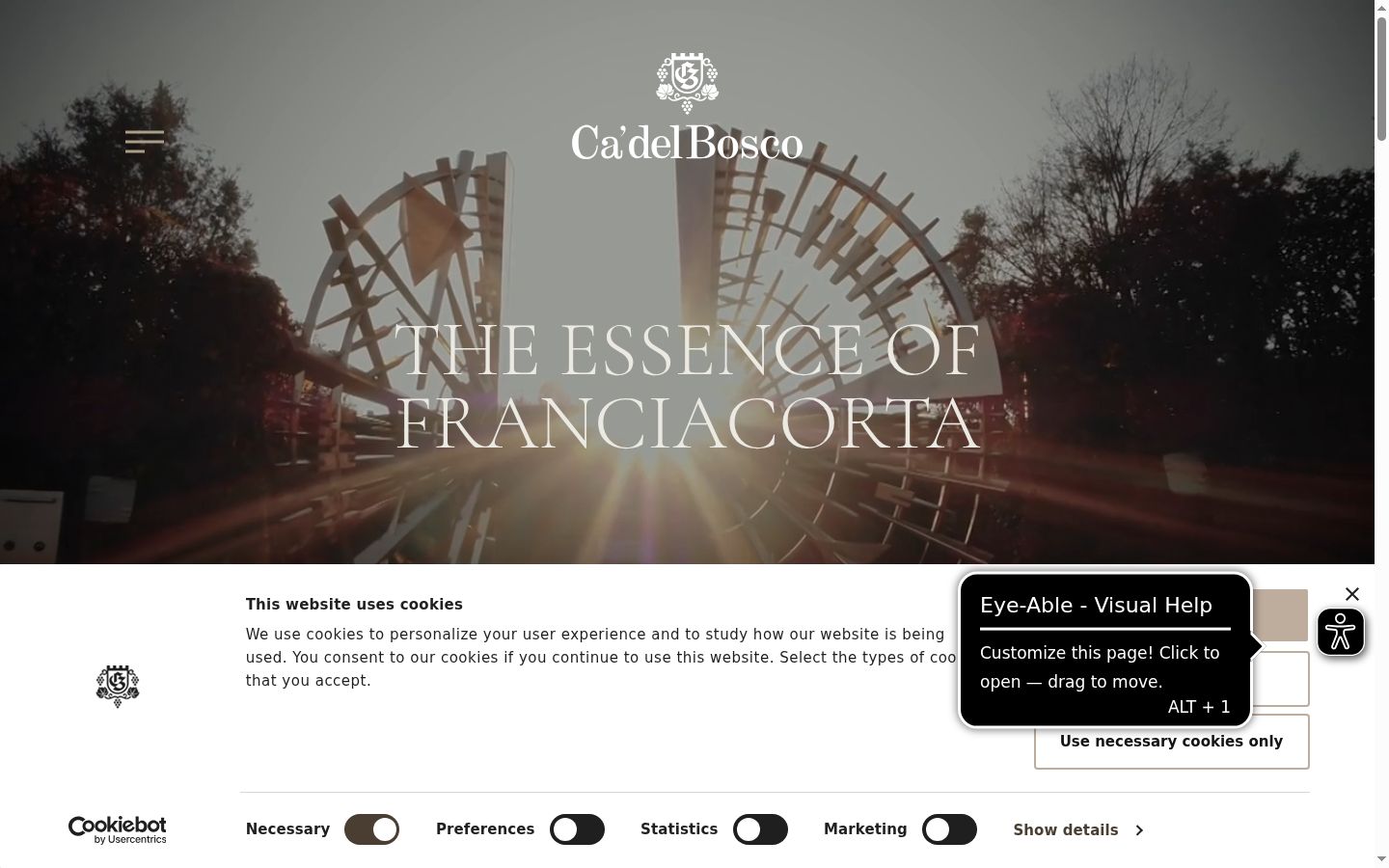 Screenshot del banner di consenso mostrato prima di qualsiasi interazione