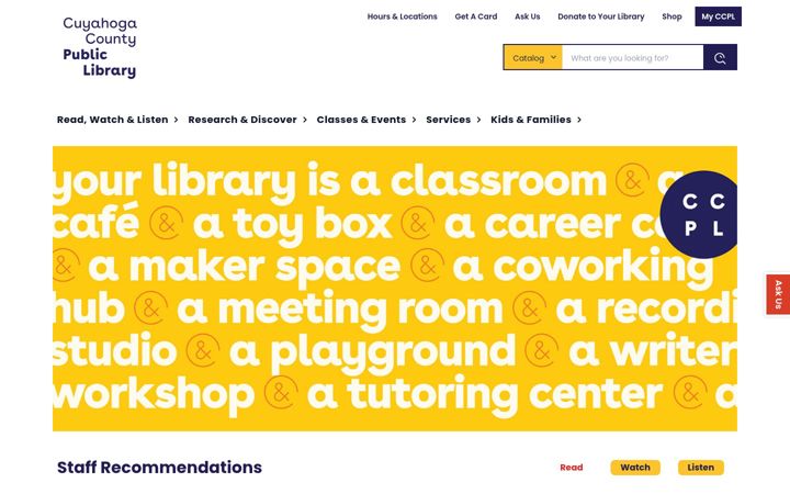 Екранна снимка на cuyahogalibrary.org