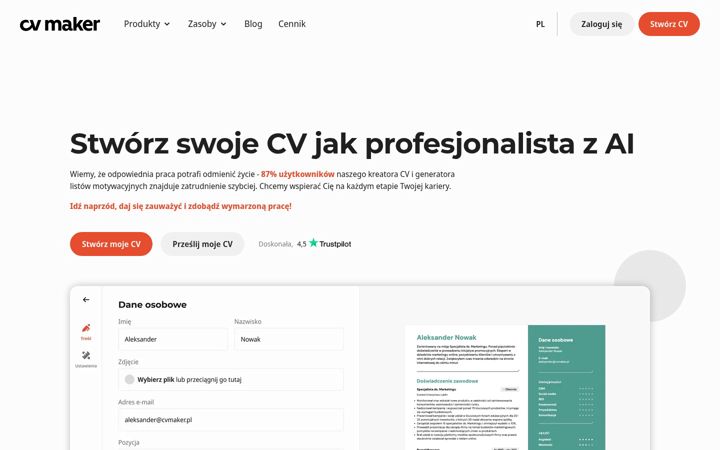 Zrzut ekranu cv-maker.pl