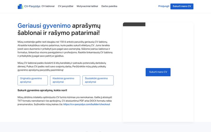 Screenshot of cv-pavyzdys.com