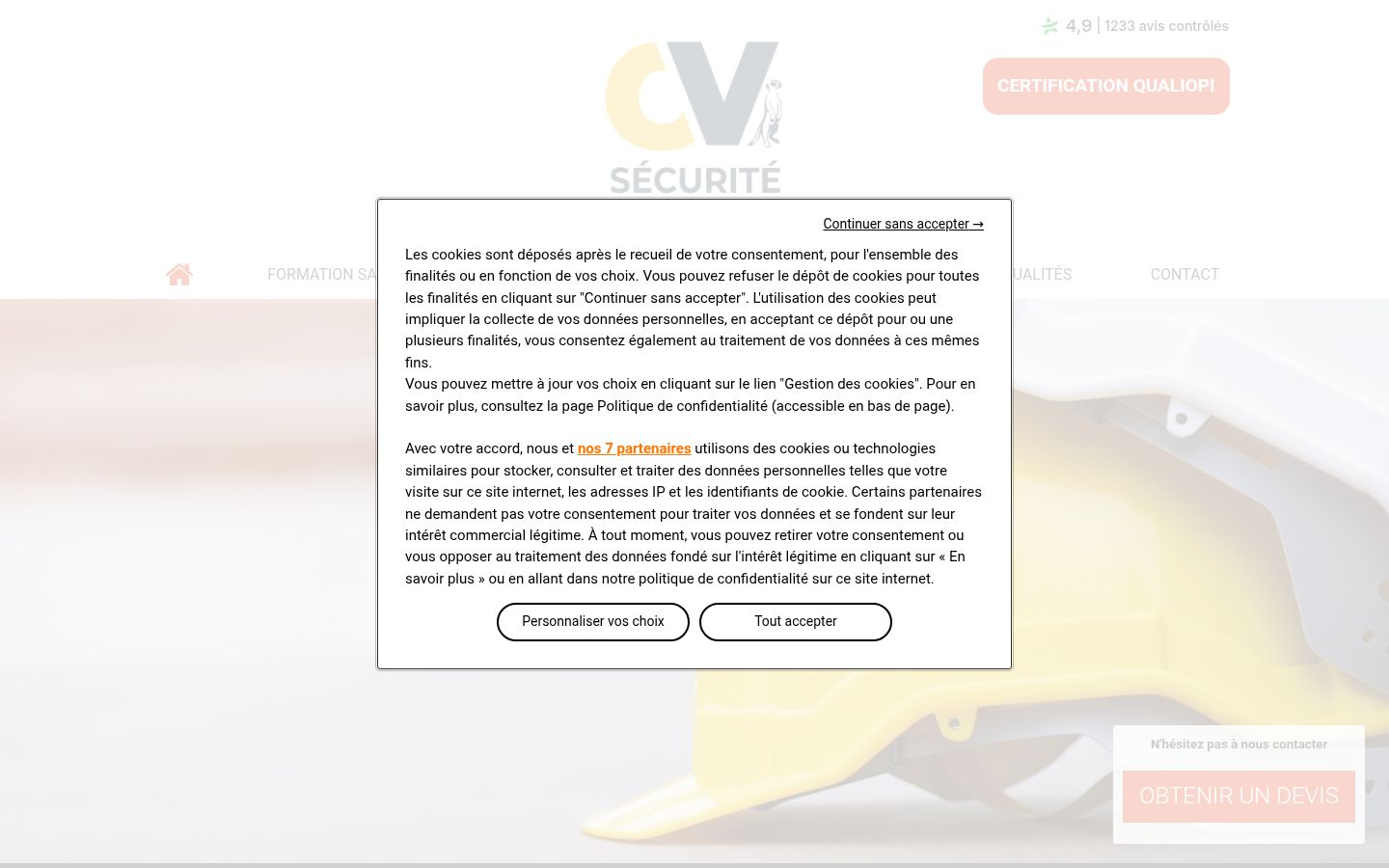 Capture d'écran de la bannière de consentement affichée avant toute interaction