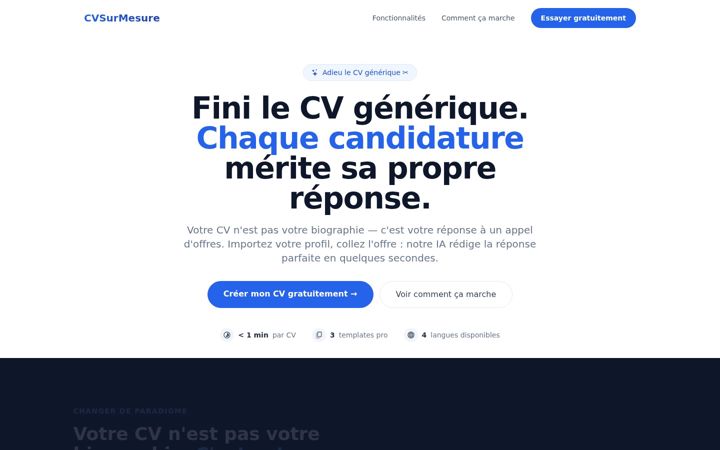 Screenshot van cv-sur-mesure.fr