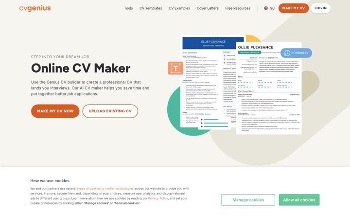 Screenshot von cvgenius.co.uk