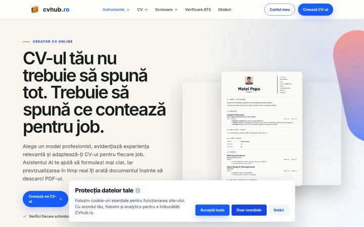 Screenshot of cvhub.ro