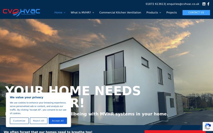Screenshot of cvhvac.co.uk