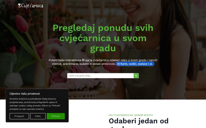 Snimka zaslona za cvjecarnica.hr