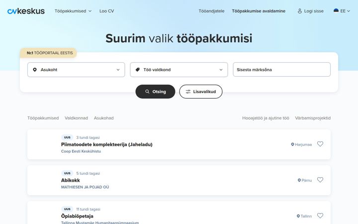 Screenshot of cvkeskus.ee