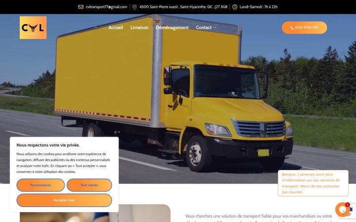 Screenshot stránky cvltransport.ca
