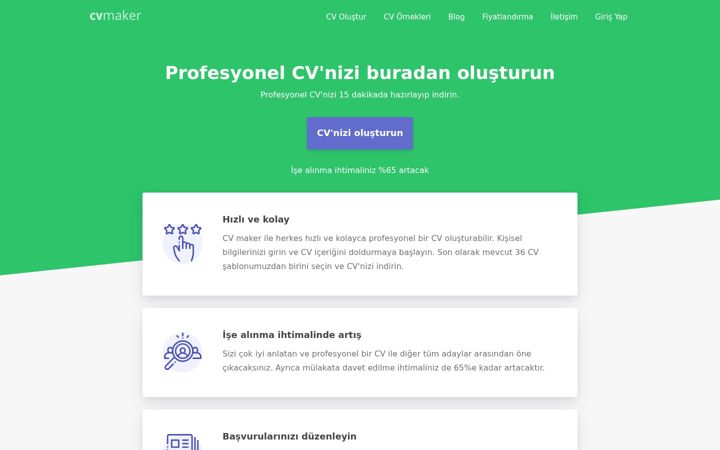 Ekrānuzņēmums no cvmaker.com.tr