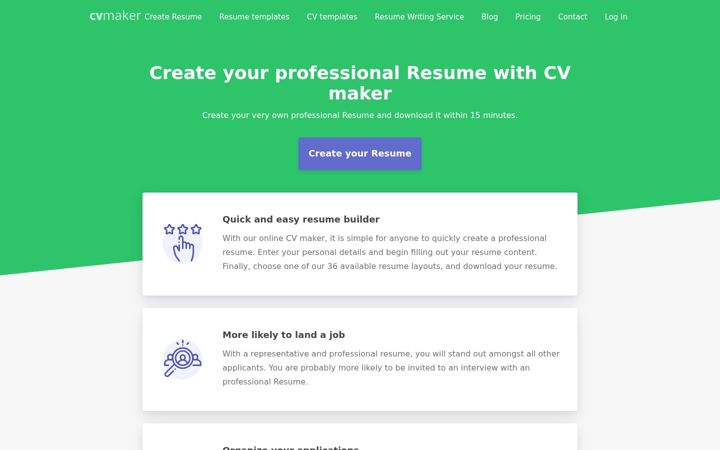 Screenshot of cvmaker.com