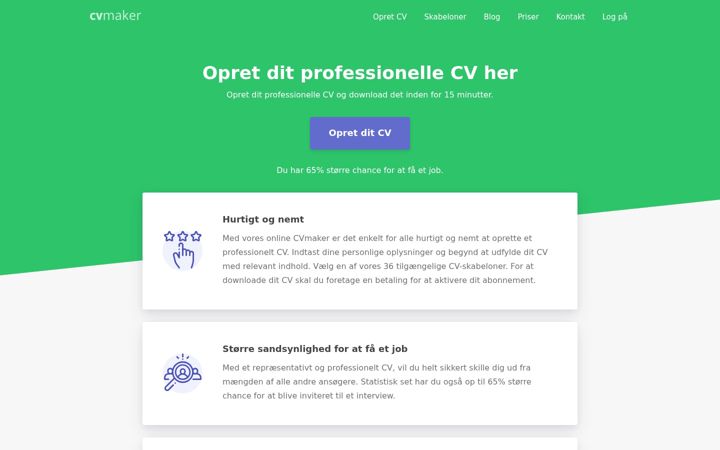 Screenshot di cvmaker.dk