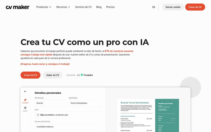 Captură de ecran a cvmaker.es