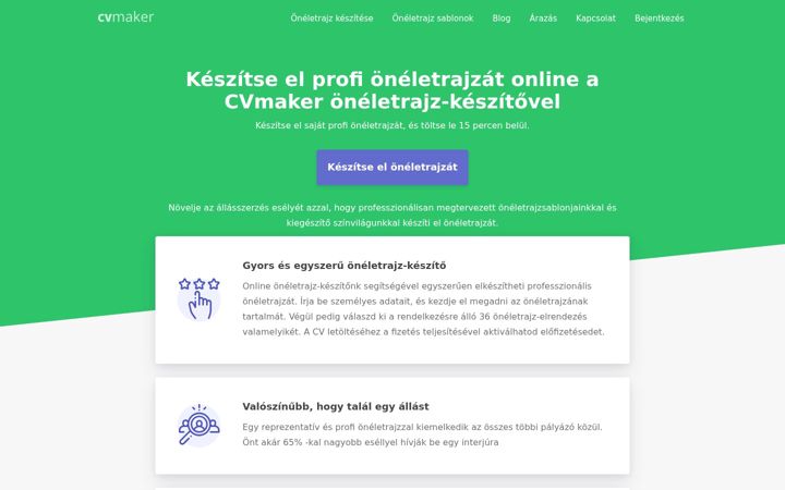 Screenshot of cvmaker.hu