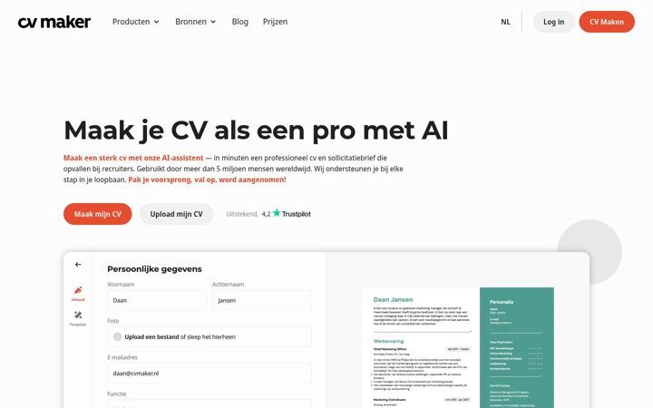 Skærmbillede af cvmaker.nl