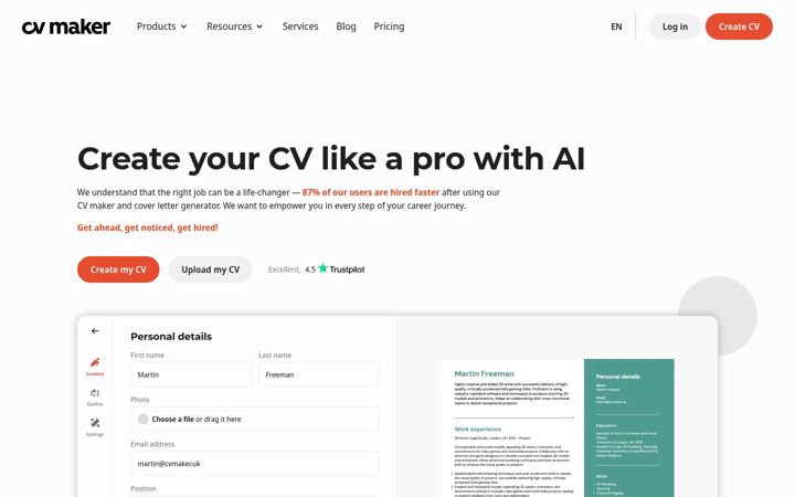 Screenshot of cvmaker.uk
