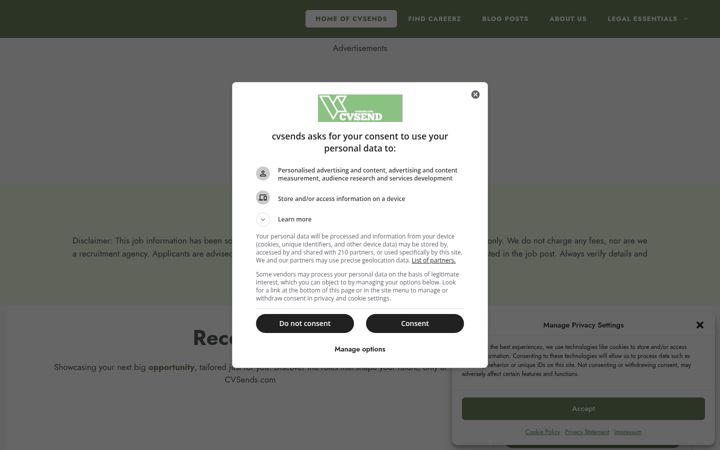 Screenshot of cvsends.com