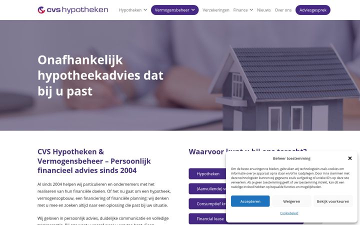 Skærmbillede af cvshypotheken.nl