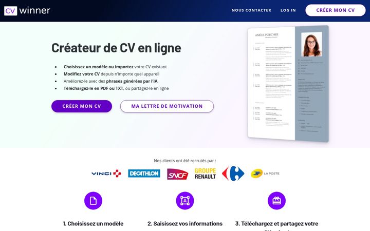 Screenshot of cvwinner.fr