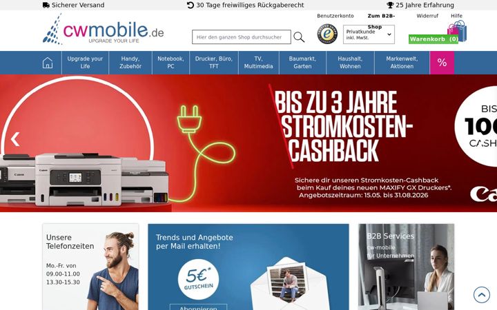 Screenshot of cw-mobile.de
