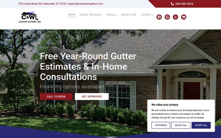 Screenshot of cwcustomgutters.com