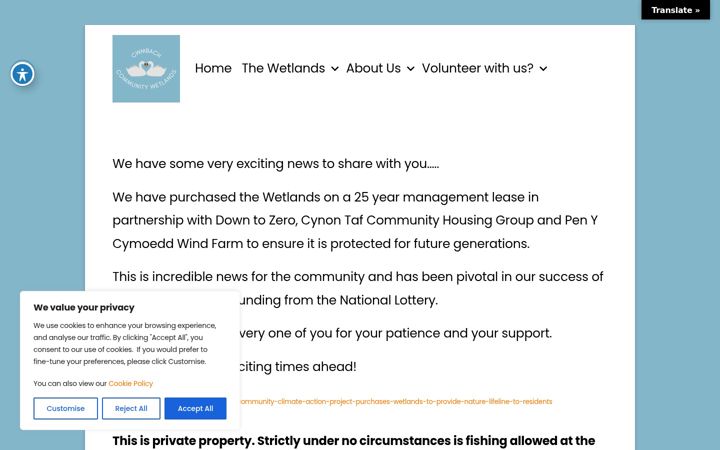 Screenshot of cwmbachwetlands.org