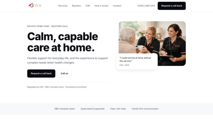 Screenshot of cwtchcare.co.uk