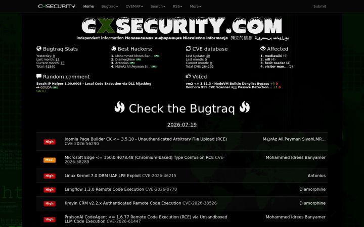 Screenshot di cxsecurity.com