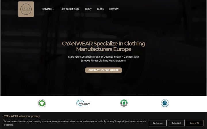 Screenshot of cyanwear.com