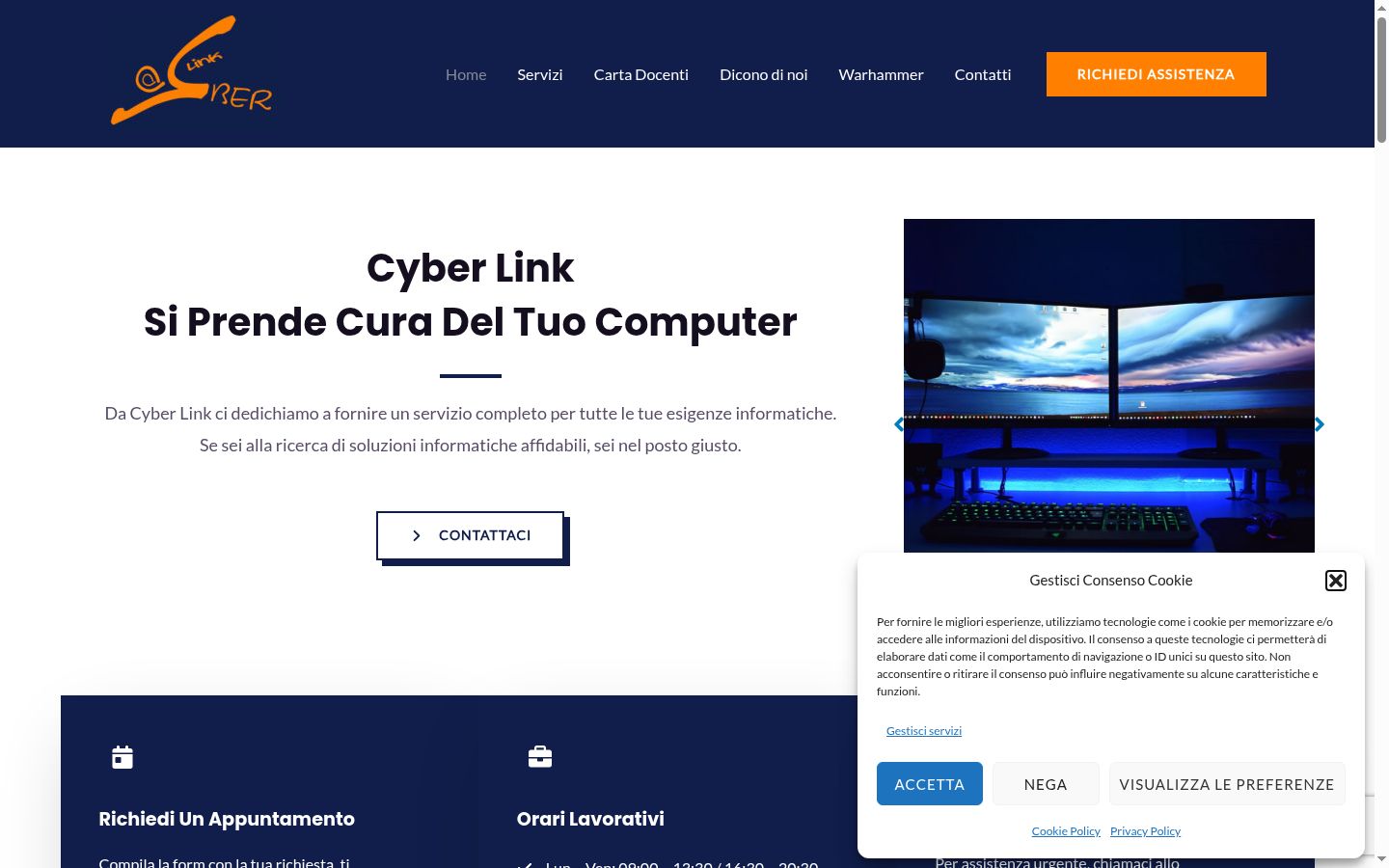 Screenshot del banner di consenso mostrato prima di qualsiasi interazione