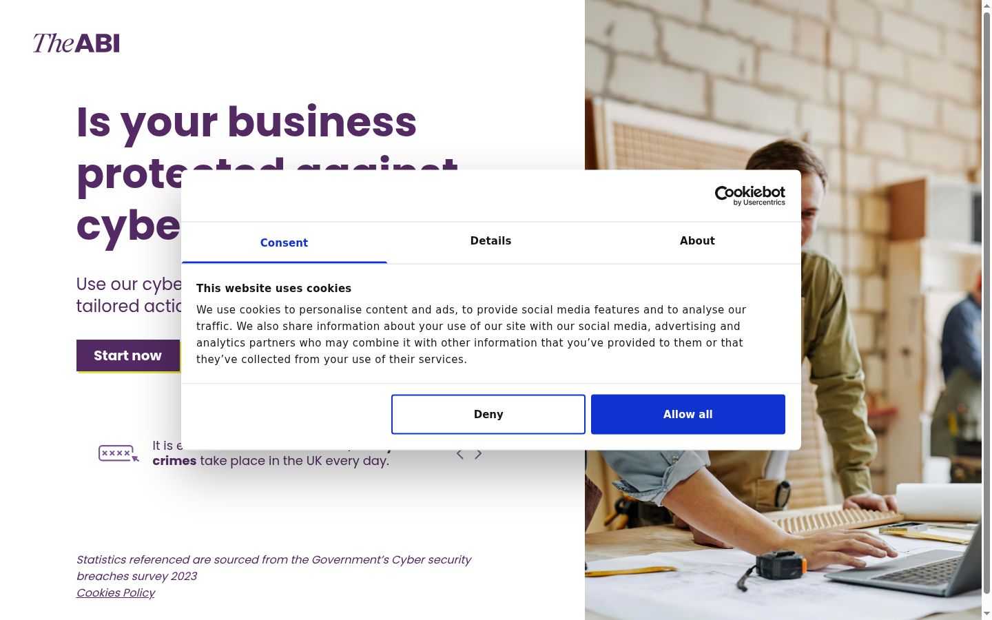 Screenshot del banner di consenso mostrato prima di qualsiasi interazione
