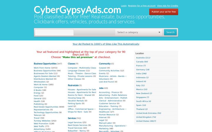 Captura de ecrã de cybergypsyads.com