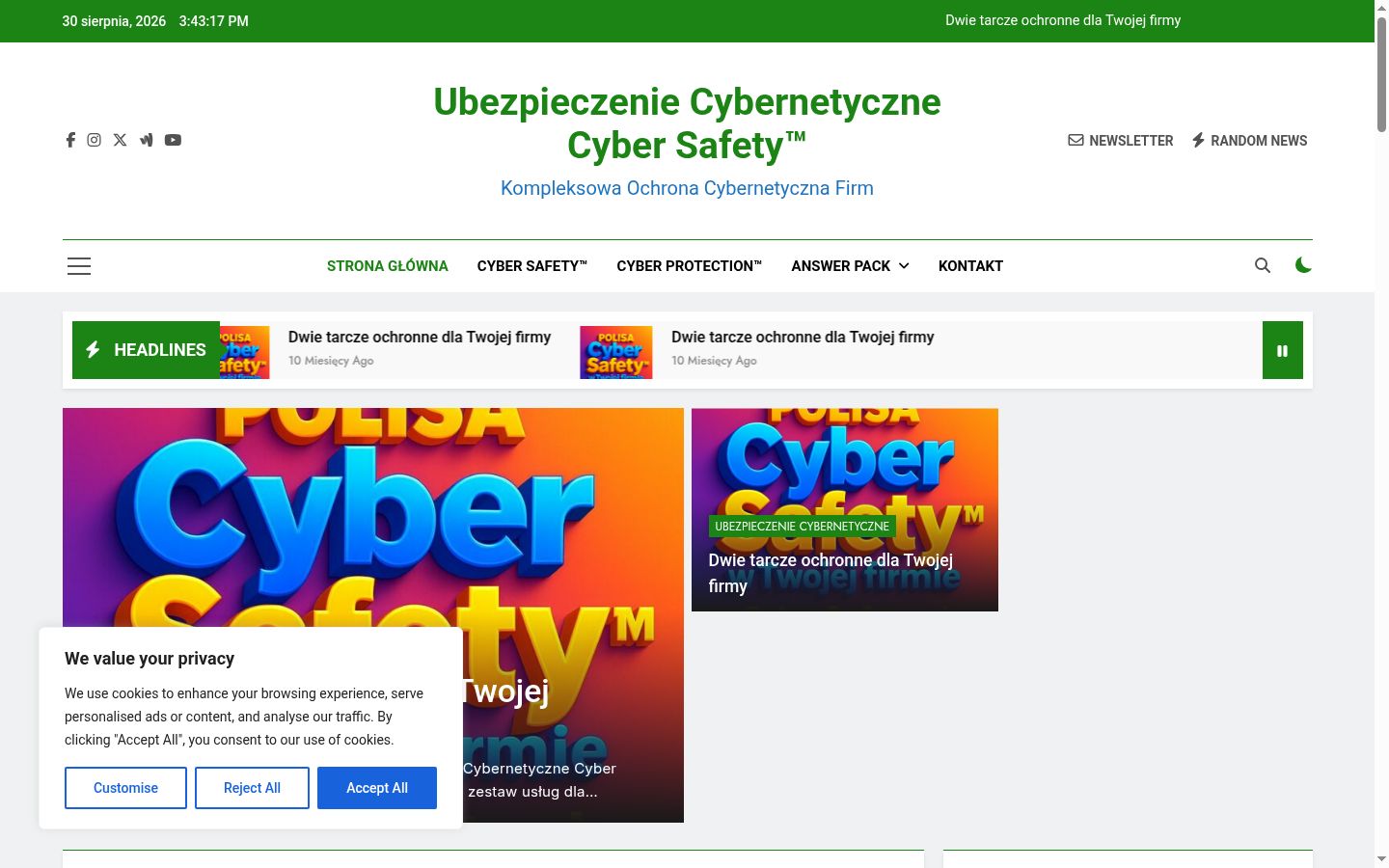 Screenshot del banner di consenso mostrato prima di qualsiasi interazione