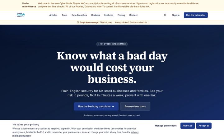 Screenshot of cybermadesimple.co.uk