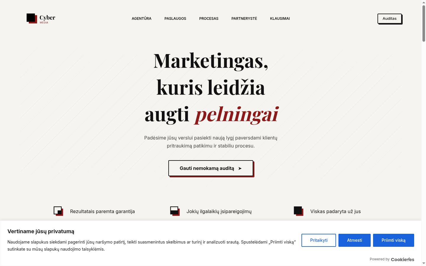 Screenshot del banner di consenso mostrato prima di qualsiasi interazione