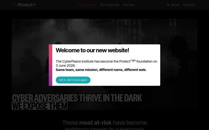 Screenshot of cyberpeaceinstitute.org