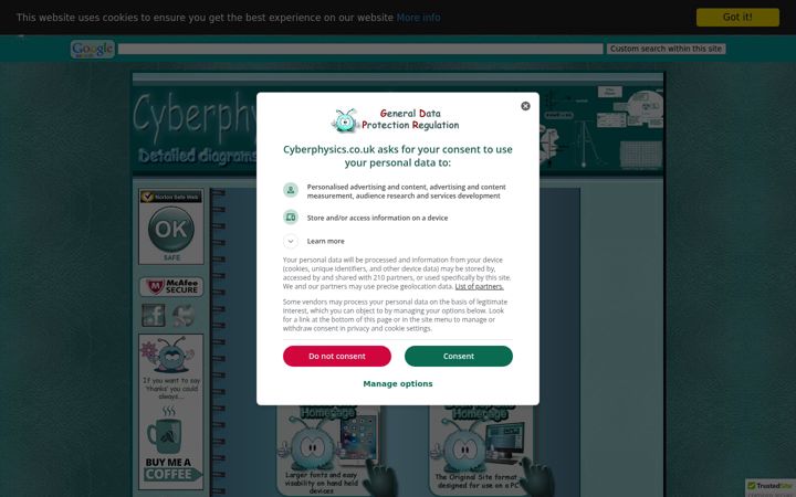 Captura de pantalla de cyberphysics.co.uk
