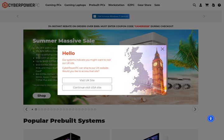 Screenshot of cyberpowerpc.com
