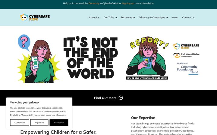 Screenshot van cybersafekids.ie