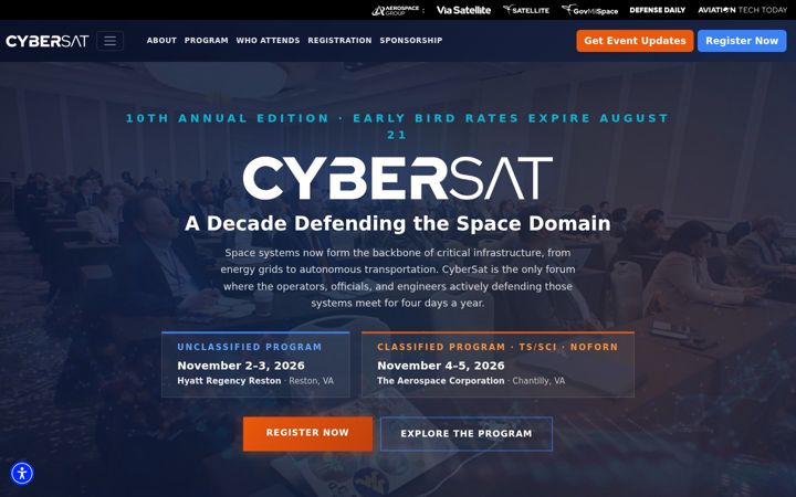 Screenshot of cybersatsummit.com