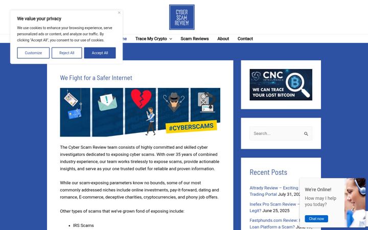 Screenshot of cyberscamreview.com