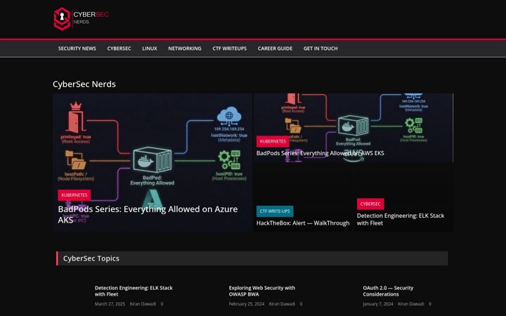 Screenshot of cybersecnerds.com