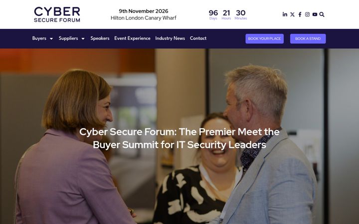 Snímek obrazovky cybersecureforum.co.uk