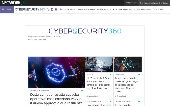 Screenshot of cybersecurity360.it