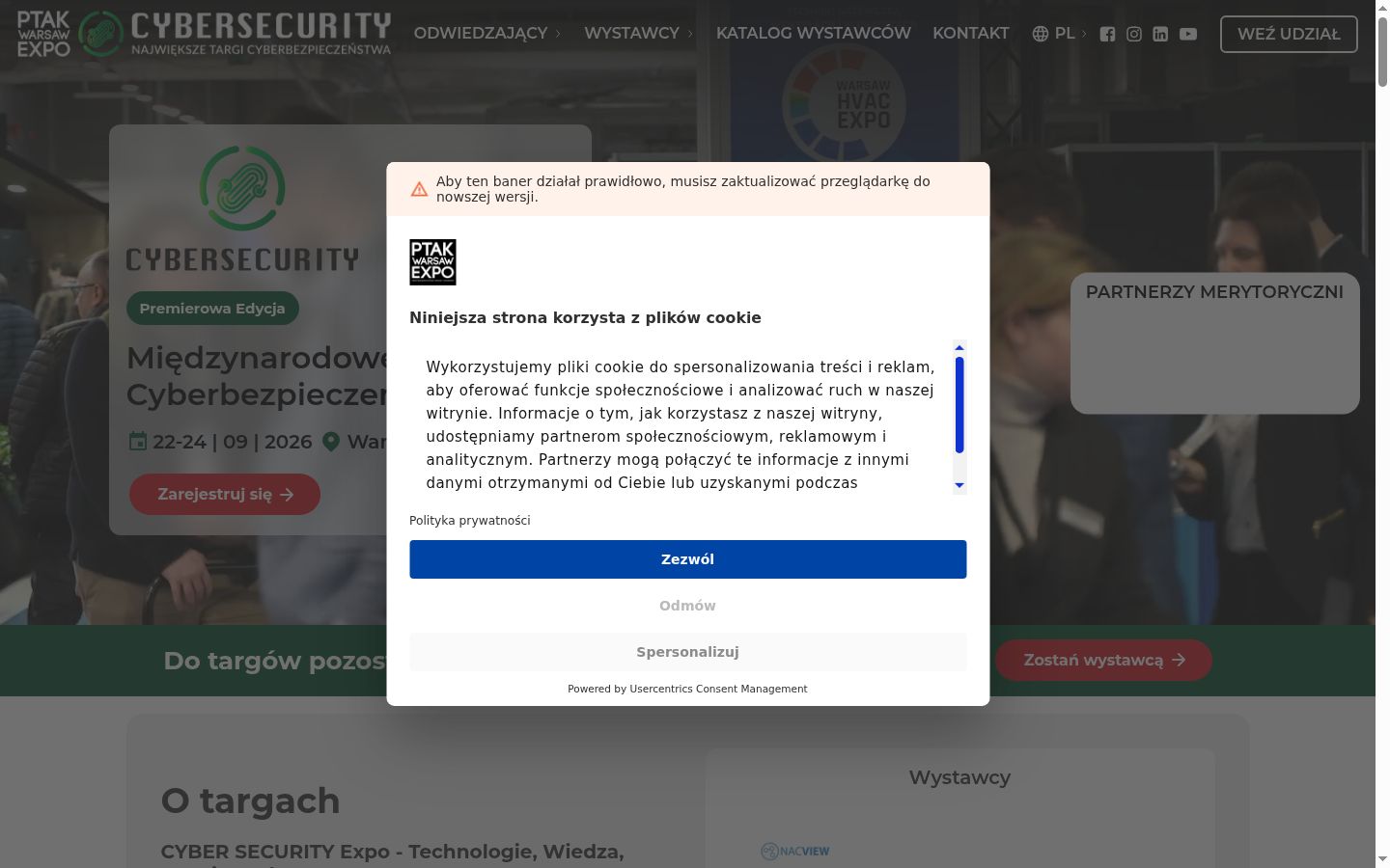 Captură de ecran a bannerului de consimțământ afișat înainte de orice interacțiune