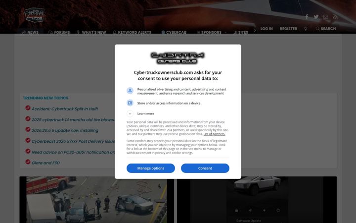 Screenshot of cybertruckownersclub.com