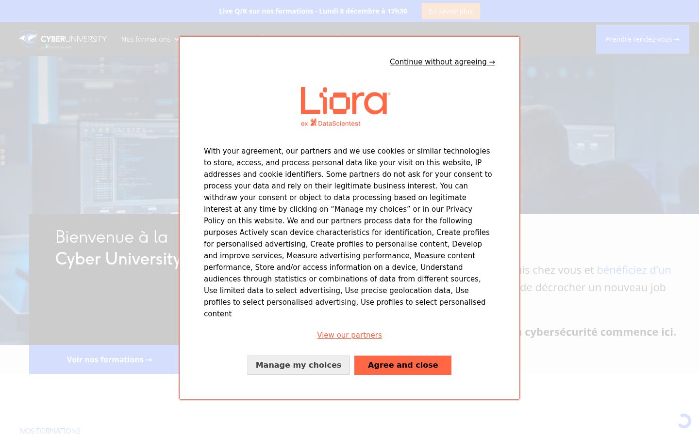 Screenshot of the consent banner shown before any interaction