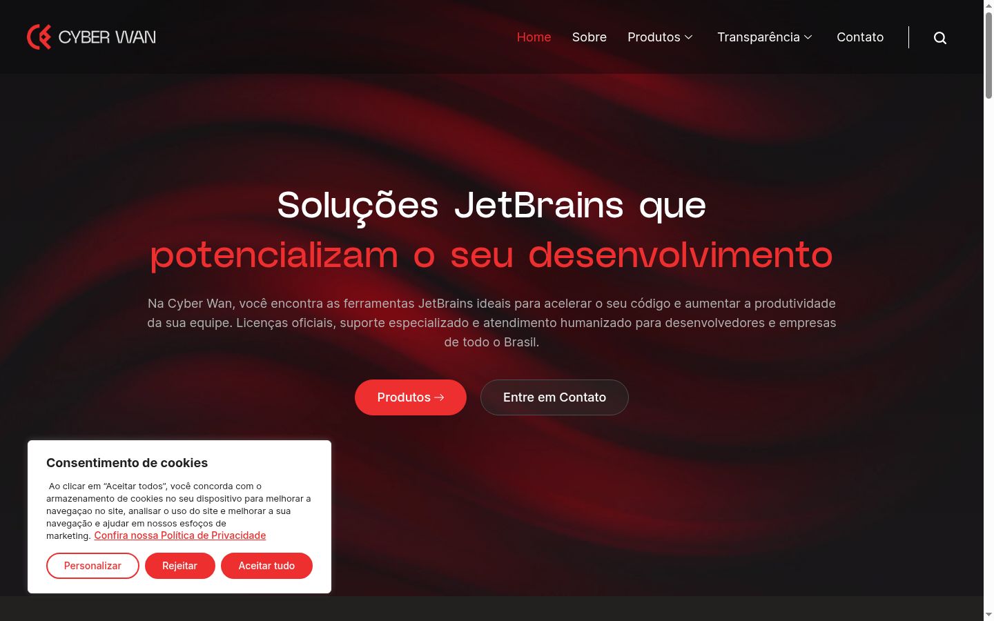 Captura de pantalla del banner de consentimiento mostrado antes de cualquier interacción