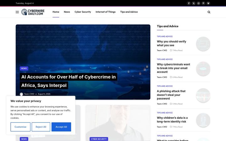 Screenshot of cyberwiredaily.com