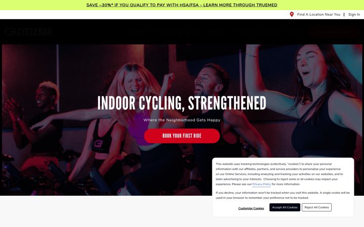 Screenshot of cyclebar.com