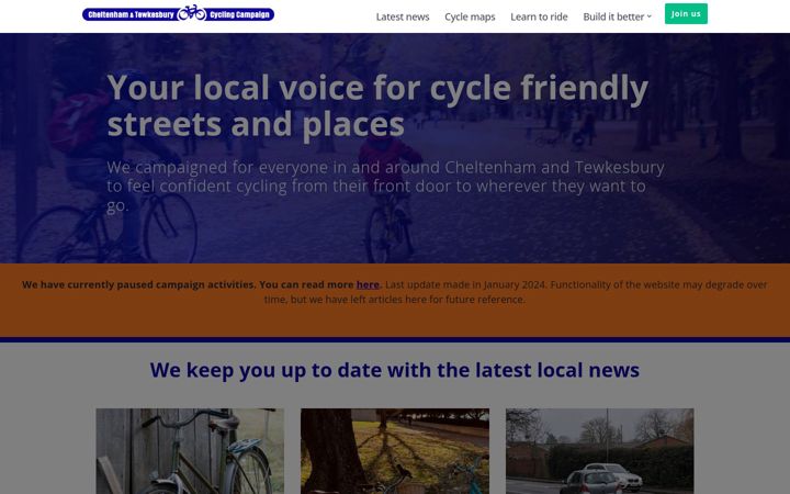 Screenshot of cyclecheltenham.org.uk